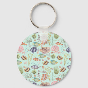 Cute Waterverf Marine Life Fish and Coral Sleutelhanger