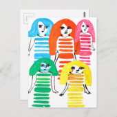 Cute waterverf meisjes funky moderne kunst briefkaart (Voorkant / Achterkant)