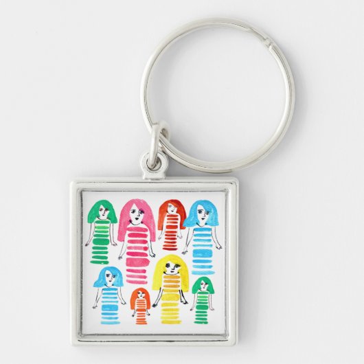 Cute waterverf meisjes funky moderne kunst sleutelhanger (Voorkant)