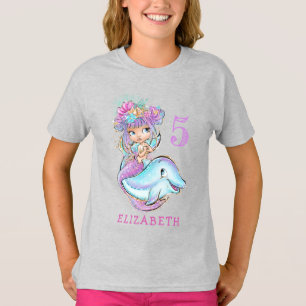 Cute Waterverf Mermaid met Dolphin Birthday T-shirt