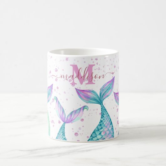 Cute Waterverf Mermaid Monogrammed Koffiemok (Center)