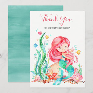 Cute Waterverf Mermaid under the Zee Baby shower Bedankkaart