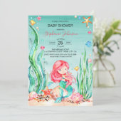 Cute Waterverf Mermaid under the Zee Baby shower Kaart (Staand voorkant)