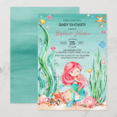 Cute Waterverf Mermaid under the Zee Baby shower Kaart (Voorkant / Achterkant)