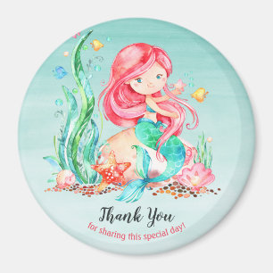 Cute Waterverf Mermaid under the Zee Baby shower Magneet