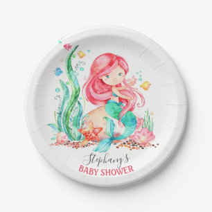 Cute Waterverf Mermaid under the Zee Baby shower Papieren Bordje