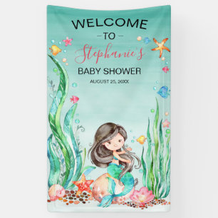 Cute Waterverf Mermaid under the Zee Baby shower Spandoek