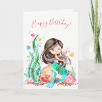 Cute Waterverf Mermaid under the Zee Birthday