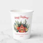 Cute Waterverf Merry Kerstmis Papieren Bekers (Achterkant)