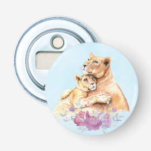 Cute Waterverf Moeder Lons & Cub Button Flesopener