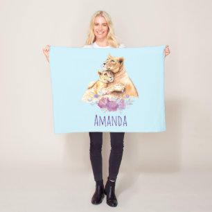 Cute Waterverf Moeder Lons & Cub Fleece Deken