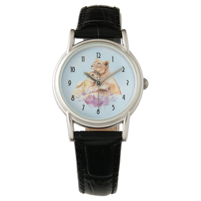 Cute Waterverf Moeder Lons & Cub Horloge (Voorkant)