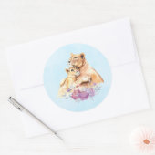 Cute Waterverf Moeder Lons & Cub Ronde Sticker (Envelop)