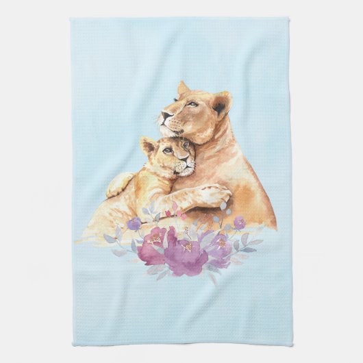 Cute Waterverf Moeder Lons & Cub Theedoek (Verticaal)