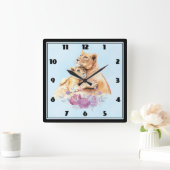 Cute Waterverf Moeder Lons & Cub Vierkante Klok (Huis)