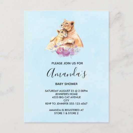 Cute Waterverf Moeder Lons en Baby shower Kutten Uitnodiging Briefkaart (Voorkant)