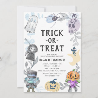 Cute Waterverf Monsters Halloween Birthday Party Kaart