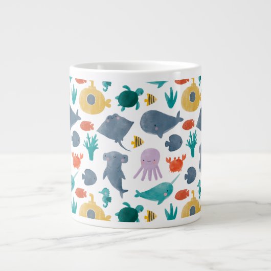 Cute Waterverf Ocean Animals Patroon Extra Grote Beker (Voorkant)