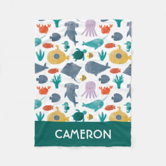 Cute Waterverf Ocean Animals Patroon Fleece Deken