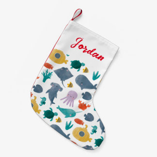 Cute Waterverf Ocean Animals Patroon Kleine Kerstsok