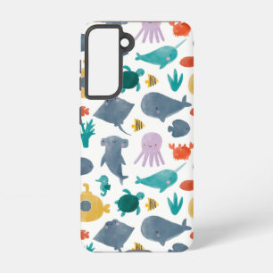 Cute Waterverf Ocean Animals Patroon Samsung Galaxy Hoesje