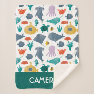 Cute Waterverf Ocean Animals Patroon Sherpa Deken