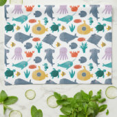 Cute Waterverf Ocean Animals Patroon Theedoek (Gevouwen)