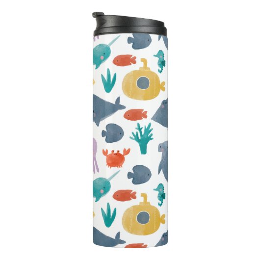 Cute Waterverf Ocean Animals Patroon Thermosbeker (Geroteerd rechts)