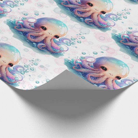 Cute Waterverf Octopus Baby shower Cadeaupapier (Hoek)