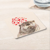 Cute Waterverf Otter Hearts Love Animal Humor Vierkante Kartonnen Onderzetter (Schuin)