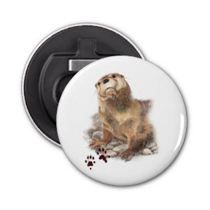 Cute Waterverf Otter Wildlife Animal art Button Flesopener
