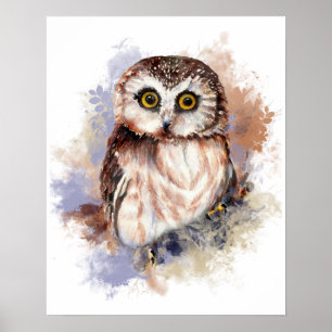 Cute Waterverf Owl Bird Natuur art Poster