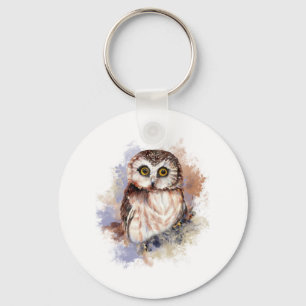 Cute Waterverf Owl Bird Natuur art Sleutelhanger