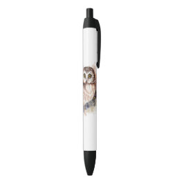 Cute Waterverf Owl Bird Natuur art Zwarte Inkt Pen
