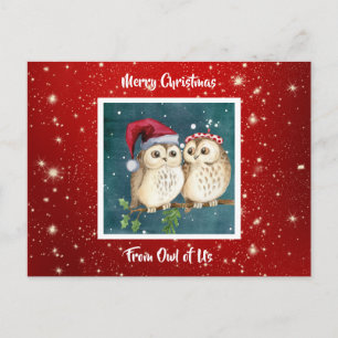 Cute Waterverf Owl Kerstmis Briefkaart