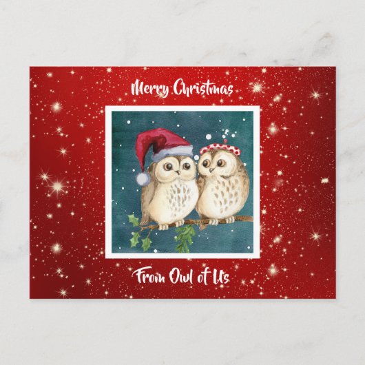 Cute Waterverf Owl Kerstmis Briefkaart (Voorkant)