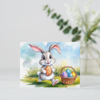 Cute Waterverf Paasbunny Briefkaart