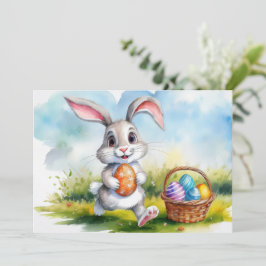 Cute Waterverf Paasbunny Feestdagenkaart