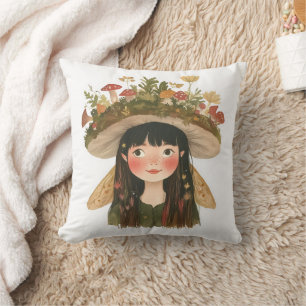 Cute Waterverf Paddenstoel Meisje Fee Pinback Knop Kussen