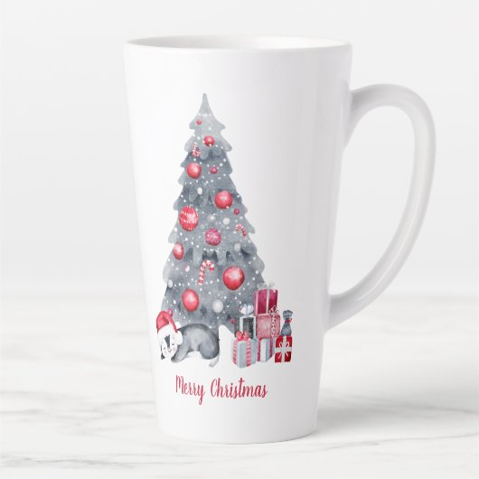 Cute Waterverf Penguin Dreaming of Kerstmis Latte Mok (Rechts)