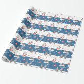 Cute Waterverf Penguins Blue and White Kerstmis Cadeaupapier (Uitgerold)