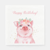 Cute Waterverf Pig Birthday Servet (Voorkant)