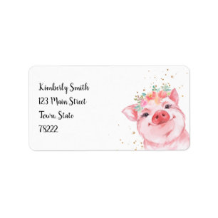 Cute Waterverf Pig Return-adres Etiket