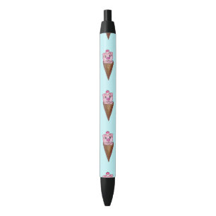 Cute Waterverf Piggy Ice Cream Pink Blauwgroen Pat Zwarte Inkt Pen