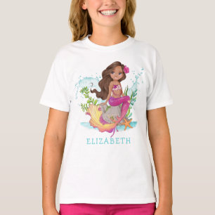 Cute Waterverf Pink Brown Mermaid Birthday T-shirt