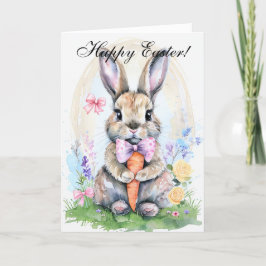 Cute Waterverf Rabbit Bunny Hare Easter Floral Bedankkaart