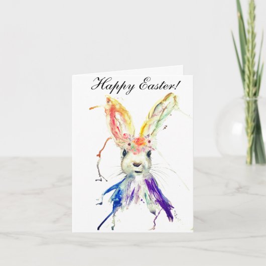 Cute Waterverf Rabbit Bunny Hare Easter Floral Bedankkaart (Voorkant)
