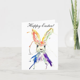 Cute Waterverf Rabbit Bunny Hare Easter Floral Bedankkaart
