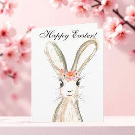 Cute Waterverf Rabbit Bunny Hare Easter Floral Bedankkaart