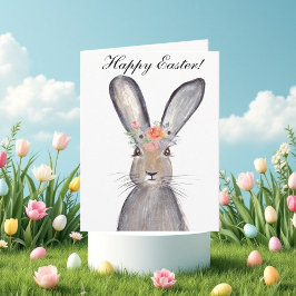 Cute Waterverf Rabbit Bunny Hare Easter Floral Bedankkaart